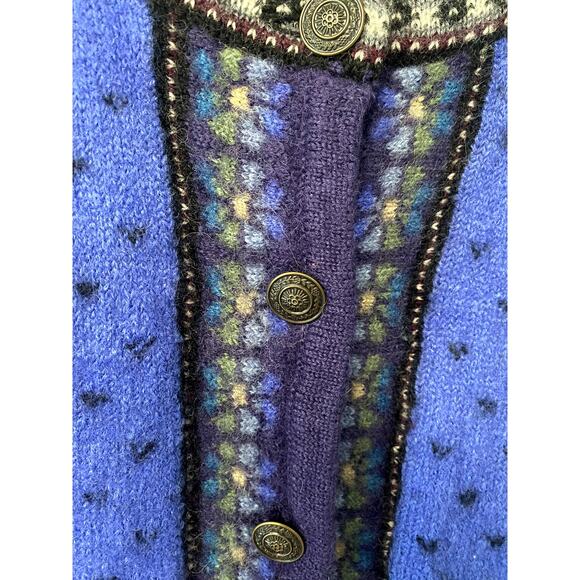 Vintage Tally Ho Blue Thick Wool Floral Button Up High Neck Patterned Sweater S - Picture 4 of 8